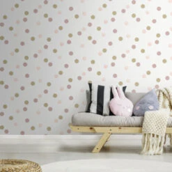 Superfresco Easy Vliesbehang Polka Stippen Roze-goud (108565) -Thuisbehangwinkel 123 248