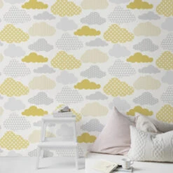 Superfresco Easy Vliesbehang Wolken Geel-grijs (108267) -Thuisbehangwinkel 123 272